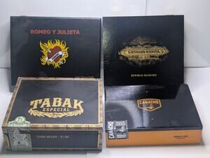 Lot of 4 Empty Wooden Cigar Boxes Romeo y Julieta Camacho Sancho Panza Tabak